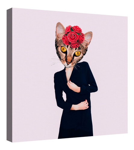Cuadro Decorativo Canvas Moderno Retro Lady Cat 30x30cm
