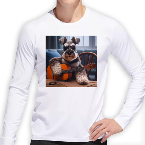 Remera Hombre Ml Schnauzer En Su Casa Tocando La Guitarra