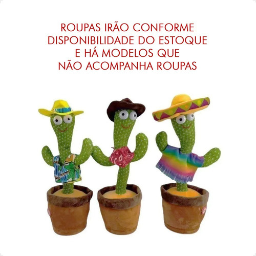 Imagem 3 de 10 de Cacto Dançante Falante Música Repete A Fala Led E Acessórios