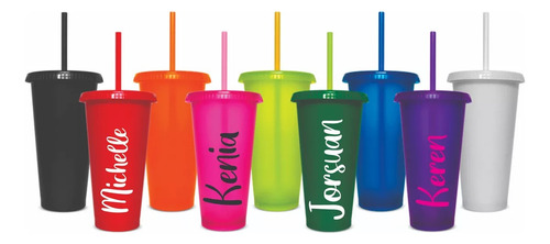55 Vasos De Popote Cn Nombre 24 Onz Personalizados