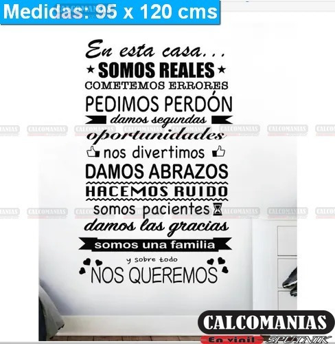 Vinilo Decorativo Frase  En Esta Casa Somos Reales  120x95cm