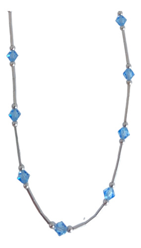Gargantilla Cristal Cortado Azul Plata Ley.925 Largo 36cm