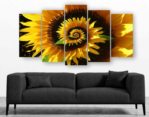 Set De 5 Cuadros En Canvas Paisaje Girasoles Decorativo - 03