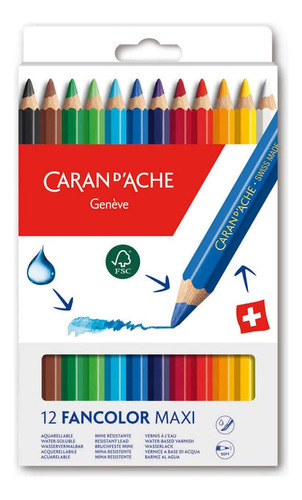 Lápis De Cor Jumbo Caran D'ache Aquarelável Fancolor C/12