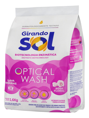 Lava-Roupas Pó Rosa Floral Girando Sol Optical Wash Pacote 1,6kg