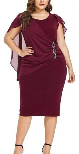 Vestido De Talla Grande Con Cuello En O De Color Sólido Para