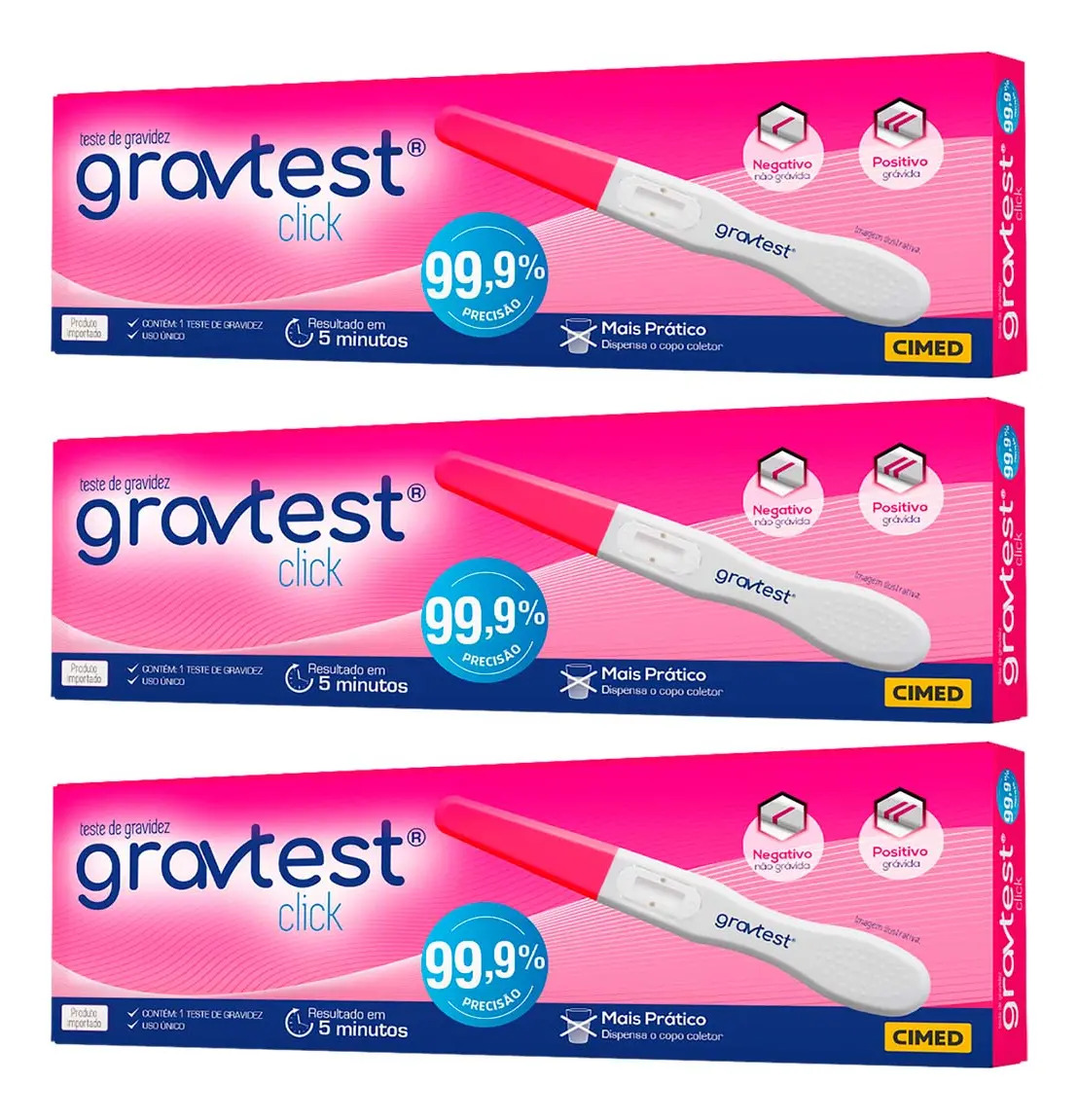 3x Teste De Gravidez Gravtest Click - Cimed