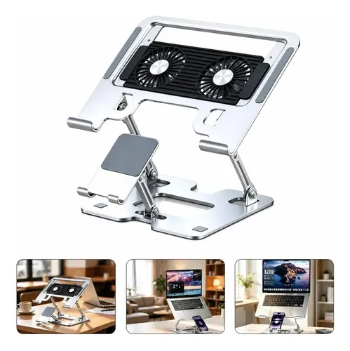 Suporte Para Notebook Com Cooler Ventoinhas Ajustável Rgb Prateado