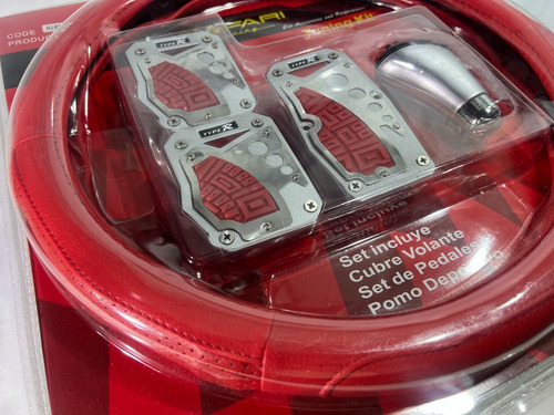 Imagen 1 de 8 de Cubre Volante Pomo Palanca Cambio Kit Tuning Auto Rojo K680