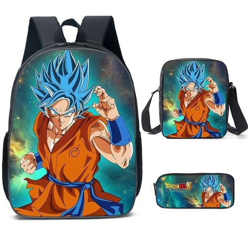 Mochila Son Goku Super Saiyan De 3 Piezas+bolsas De Hombro