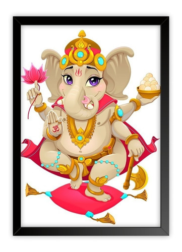 Quadro A3 Decoração Ganesha Infantil Criança Com Moldura Cor da armação Preto