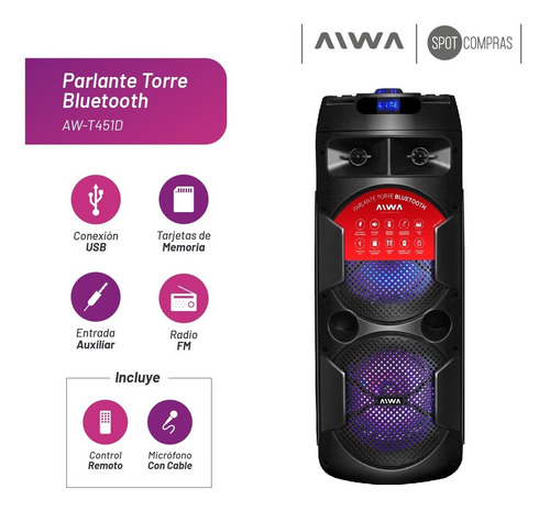 Imagen 2 de 5 de Parlante Portatil Bluetooth Aiwa Con Microfono Aw-t451d