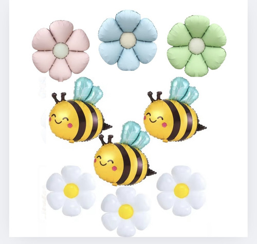 Set De Globos Abejita Chiquitita Flor Margarita 9 Piezas Amarillo Abejita Chiquitita