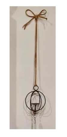 Imagen 2 de 3 de Porta Vela Jaula Colgante Deco De Hierro Y Caireles