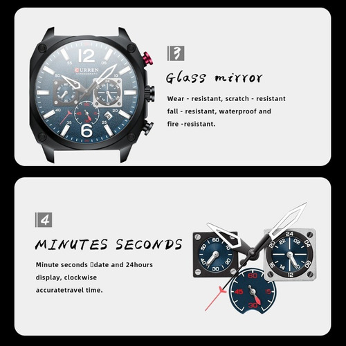 Relojes de cuarzo de cuero de lujo Curren para hombre 8398 con fondo azul