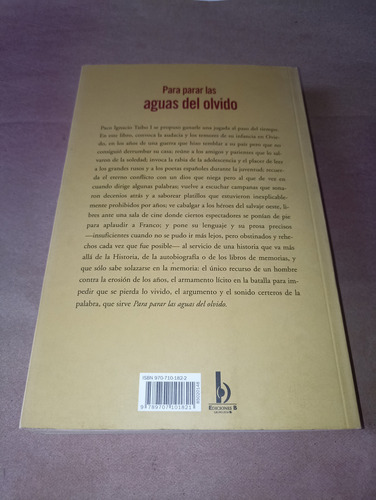 Para Parar Las Aguas Del Olvido Ediciones B Paco Taibo I Lib (Usado)