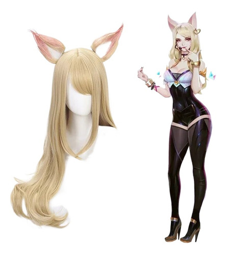 Pelucas De Cosplay Kda Kda K/da Ahri, 70 Cm, Con Orejas Kda