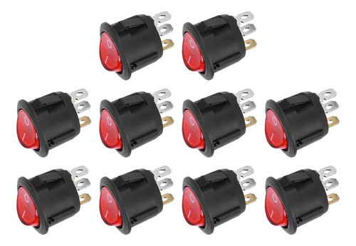 10pcs Interruptor Basculante Grande Redondo 3pin Luz Roja Ut