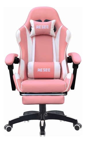 Silla de escritorio Resee con reposa pies ergonómica  rosa con tapizado de cuero sintético