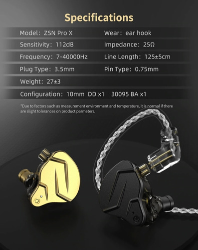 Imagen 4 de 7 de Kz Zsn Pro X Audifonos Sin Micro + Estuche Full Negro Black