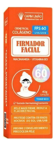 Creme Facial Colágeno Fps 60 Firmador Facial 40g Capim Limão Tipo de pele Todo tipo de pele
