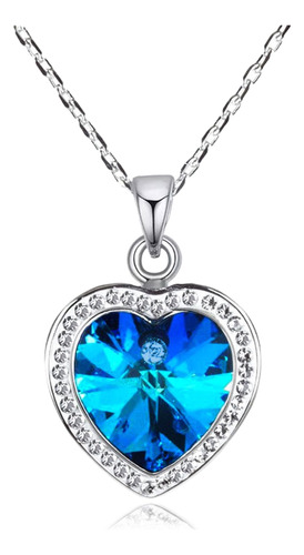 Collar Corazón Azul Cadena 45cm Dama Bisuteria Mujer Mar