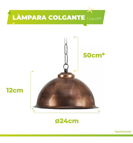 Imagen 3 de 3 de Lampara Colgate Vintage Cobreada Chapa Esferico Ferrolux