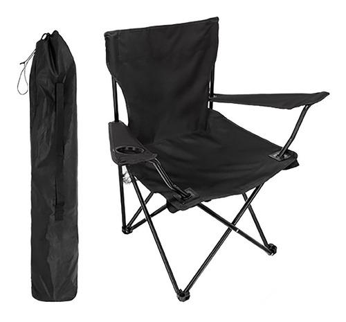 Silla Portátil Plegable De Metal Con Asiento, Respaldo. Color Negro Liso