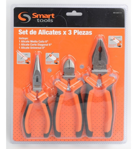 Set 3 Alicates 2 De 6'' Y 1 De 8'' Profesional - Smart Tools