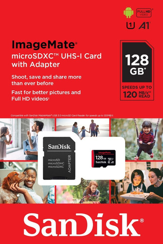 Micro Sd Sandisk 128 Gb Con Adaptador Clase 10 Microsdxc Uhs