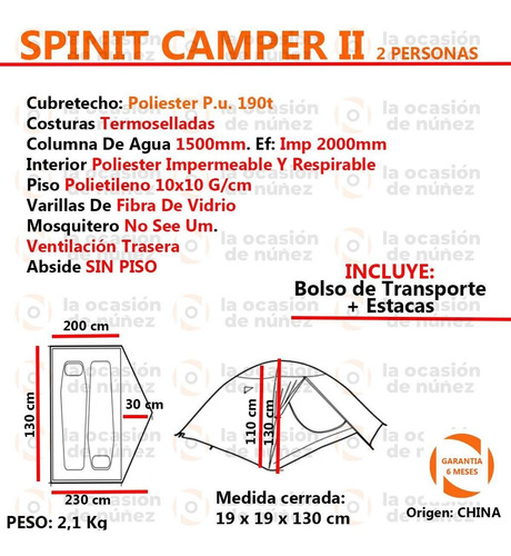 Imagen 2 de 6 de Carpa Spinit Camper 2 Personas Carpas Iglu Camping