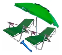 Comprar Combo Playa 2 Reposeras Aluminio +sombrilla 180m +tirabuzón