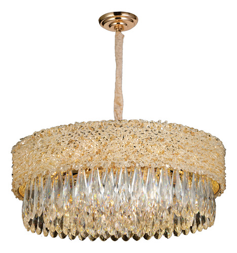 Lustre Pendente Cravejado Cristal K9 Redondo Dourado 55cm 110v/220v