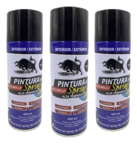 X3 Pintura Spray Alta Temperatura 400ml Color Negro