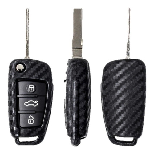 Funda Llavero Audi Tipo Navaja Fibra Carbón Llave Silicón