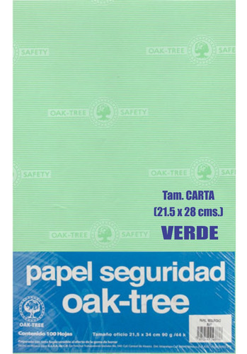 Papel Seguridad Verde 90 Grs. 100 Tamaños Carta       