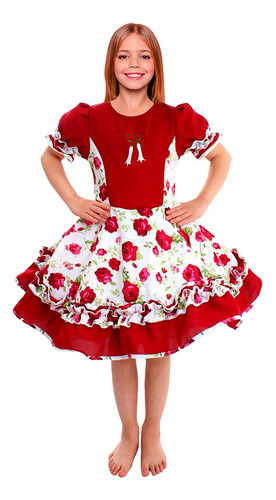 Imagen 1 de 2 de Vestido Huasa Chinita Traje Típico Niña 3 A 6 Años Y Pañuelo