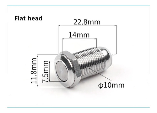 Push Boton Cabeza Plana Metalico Switch Momentaneo 10mm Ip65