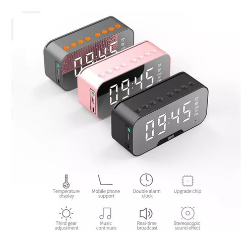 Reloj Despertador Digital Con Altavoz Bluetooth Y Radio Fm Color Negro