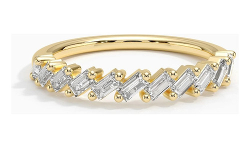 Anel Feminino Ouro Meia Aliança Diamantes Baguete