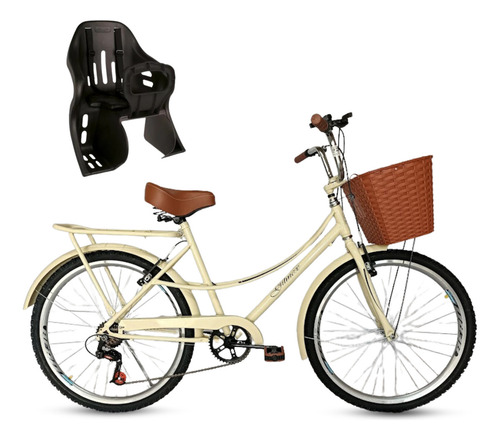 Bicicleta Marcha Aro Quadro 26 Cadeirinha Traseira 7v Bike Cor Bege Tamanho Do Quadro 15
