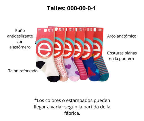Pack X6 Medias Bebe Estampadas 1/2 Caña Elemento Art. 1011