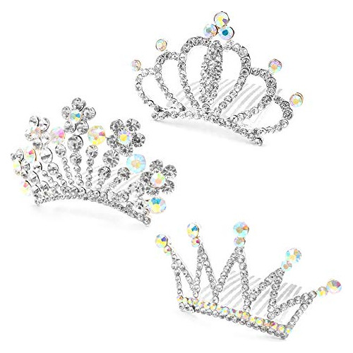 Corona De 3 Tiaras Plateadas Nodg Con Peine Para El Pelo, Mi