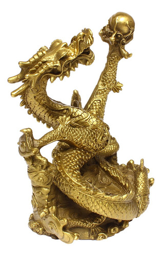 Figura De Dragon Chino Fengshui Hecha A Mano De Laton Estatu