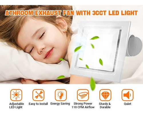 Bathroom Exhaust Fan With Led Light Feiton Square 30w 110cfm