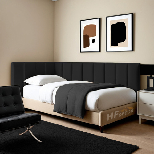 Cabeceira Estofada Em L Cama Solteiro 45x20cm - 15 Módulos Cor Preto