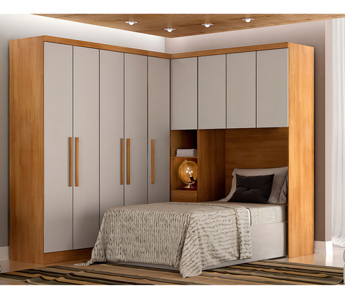 Modulo Criado De Casal Safira Em Mdf 1 Porta Horizonte Cor Cumaru/fendi