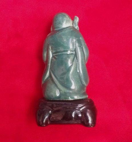 Antigua Pequeña Figura De Ceramica China Buda Con Cayado (Usado)