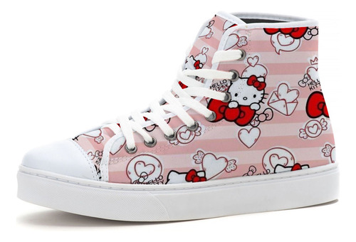 Tênis Cano Alto Moda Desenho Coração Laço Hello Kitty Tumblr