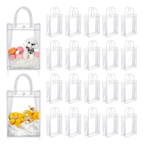 20 Bolsas De Regalo De Pvc Transparente Con Asas,15*16*7cm